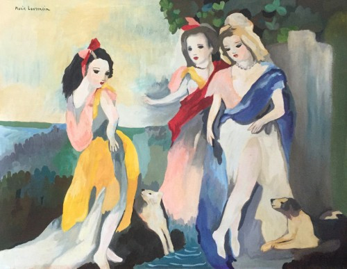 “Three Women, after Marie Laurencin” Watercolour, 20 x 24 inches, 26 x 31 inches, Signed upper left