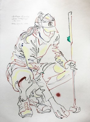 “At Wykagyl Country Club, Sybase LPGA Classic, May 2006” 2006, Colored inks on paper, 30 x 22 inches, Inscribed, Signed and dated upper left