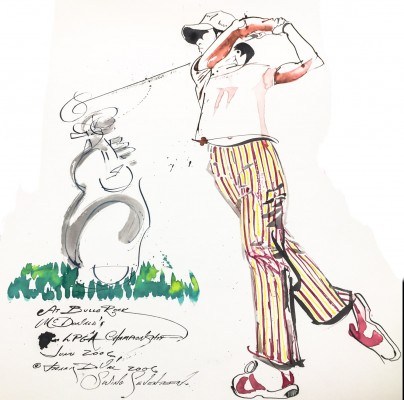 “Swing Seventeen At Bulle Rock, McDonald’s LPGA Championship, June 2006” 2006, India ink and colored inks on paper, 30 x 22 inches, Inscribed, Signed and dated lower left