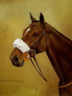 Looks Like Trouble (Winner, Cheltenham Gold Cup 2000), Oil on Canvas, 18 x 14 inches