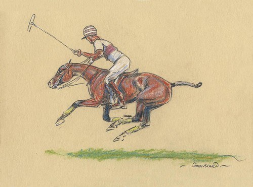 “Polo II” Oil pastel on paper, 7 x 10 inches, 14 x 16 inches, Signed