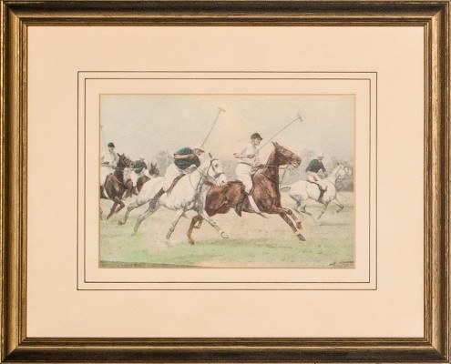 George Wright, British (1860-1942) “5 Polo Players” Print, 4.25 x 6.25 inches, Signed bottom right