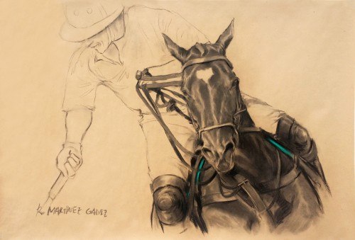 “Polo Argentino I” Charcoal & Pastel on paper, 33.5 x 47 inches, Signed