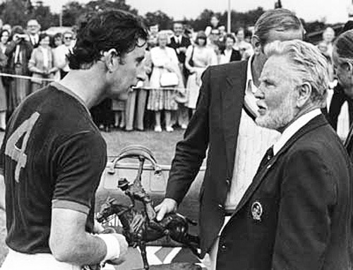 Tom Holland presenting a Polo Pony bronze to Prince Charles. | He also presented Prince Charles with a polo pony sculpture when he married Diana, and the late President Regan had one as well.