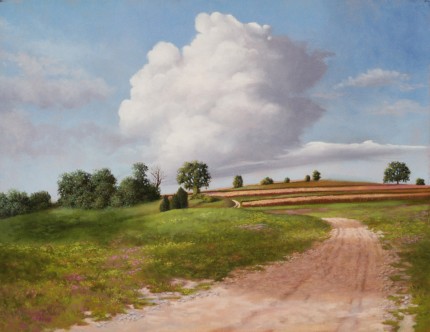 "Field Stripes II" 2006, Oil on linen, 14 x 18 inches, Signed and dated lower left: C Hutchings Edlund 2006