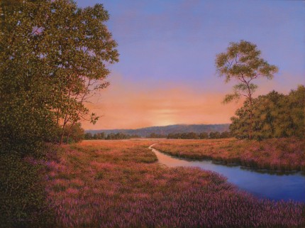"Loosestrife Illuminated" 2009, Oil on linen, 30 x 40 inches, Signed and dated lower left: Carolyn H Edlund 2009