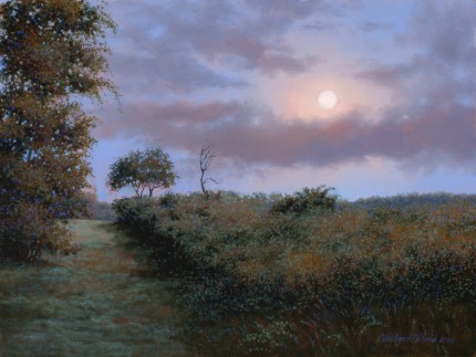 "Meditation by Moonlight" 2009, Oil on canvas, 12 x 16 inches, Signed and dated lower right: Carolyn H Edlund 2009