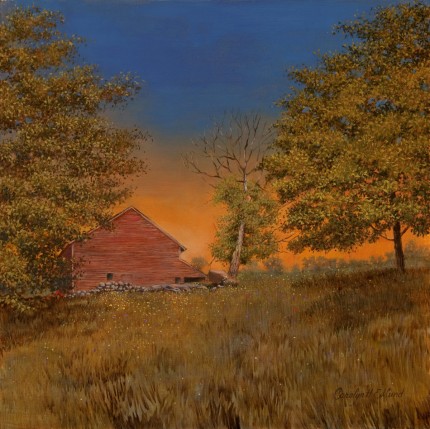 "Old Barn (Fiddler’s Bridge Rd, Hyde Park)" 2012, Oil on panel, 12 x 12 inches, Signed lower right: Carolyn H Edlund