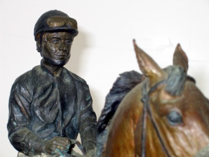 “Chris McCarron (detail with John Henry)” Bronze