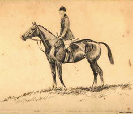 "Anticipation" Dry point etching, 6 x 8 inches, Framed: 12 x 14 inches, Signed, Lower right