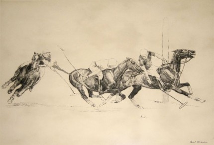 "Going for the Hook" Dry point etching, 8 x 11 inches, Signed lower right
