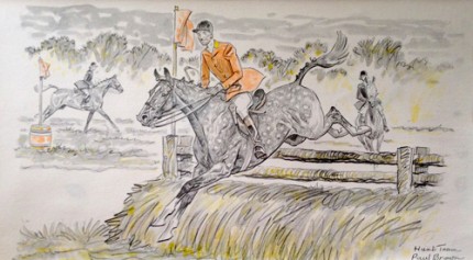 "Hunt Team" Mixed media, 8 x 12 inches, Framed: 14 x 18 inches, Signed and inscribed in pencil