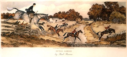 "Music Ahead" American Fox Hunting Scenes, The Derrydale Press, New York, 1937, Plate size: 17 ⅞ x 21 ¾ inches, Paper size: 22 ⅞ x 31 inches, with generous margins, Hand made Paper with deckle edges, Limited to 250 numbered and signed prints. SET #1 Belonged to Eugene Connett, President, Derrydale Press. Even though the set was advertised as being produced in an edition of 250, most collectors and dealers in sporting art believe that there were many fewer actually produced. Uncut and unframed. Mint condition. FLAWLESS, NOT ANOTHER SET LIKE IT IN THE WORLD Provenance: The Sporting Gallery and Bookshop, Inc, New York
