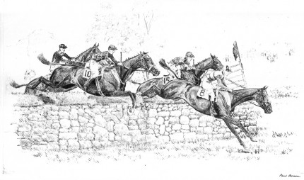 “Meadowbrook Hunt Cup, 1929” Dry point etching, 7 x 11 inches, 12.5 x 16.5 inches, Framed & Signed lower right