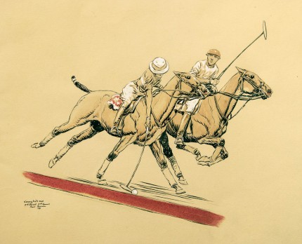“Kenny Hits One - 3rd Period, 3rd Game” International Polo Argentina vs USA (Copa de las Americas) in 1928, Watercolour, 11 x 17 inches, Inscribed, Signed & Dated, Paul Brown ’28, lower left