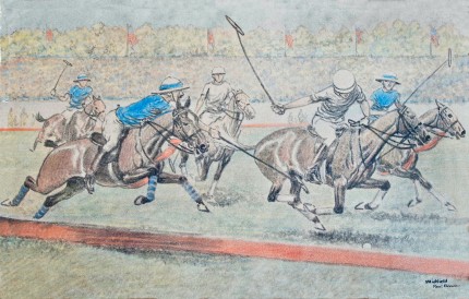 “Midfield” Crayon, Pastel & Mixed media, 11.5 x 18 inches, Signed lower right