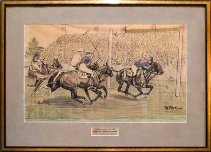 “The First Goal Scored by Mr. Hitchcock, Meadow Brook, Westchester Cup, 1927” Chalk & Crayon on paper, 11.5 x 19 inches, 18 x 25 inches, Inscribed & Signed lower right | Commissioned by and published in Paul Vischer's POLO magazine.