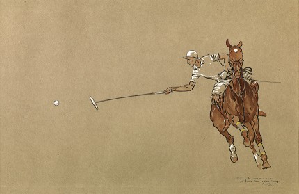 “Tommy Knocks one down, 3rd game, East vs. West, Chicago, 1930” Mixed media & Gouache on paper, 11 x 17 inches, Inscribed, Signed & Dated 1933