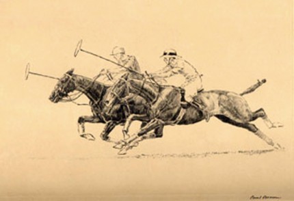 "Down The Field" Dry point etching, 6 x 8 inches, Framed: 14 x 16 inches, Signed lower right