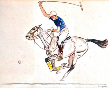 "Back Shot by Winston Guest" Watercolour, 11 x 14 inches, Hogarth frame, Signed, Dated: 1938, Inscription on the back: "Back shot by Winston Guest – ball was coming diagonally to him from his left front. Winston chipped and sent it on its way to the rear without it touching the ground." Mint condition