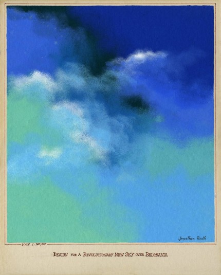 “Design For a Revolutionary New Sky Over Belgravia (Scale 1:140,000)” Acrylic on paper, 20 x 16 inches, Signed & Inscribed | Original Available