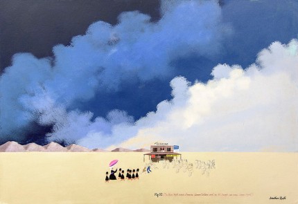 “Fig XI (In their Walk across America, Queen Victoria and Pet Dwarfs saw many Curious Sights)” Acrylic on panel, 22 x 32 inches, Signed & Inscribed | Original Available