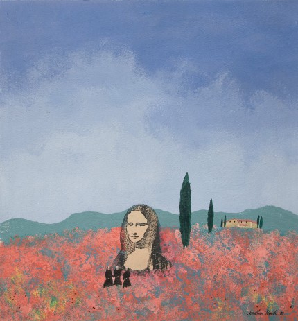 “The Nuns Go To Tuscany to visit da Vinci’s Original Mona Lisa” Acrylic on panel, 17 x 16 inches, Signed & Dated ‘89 | Original Available