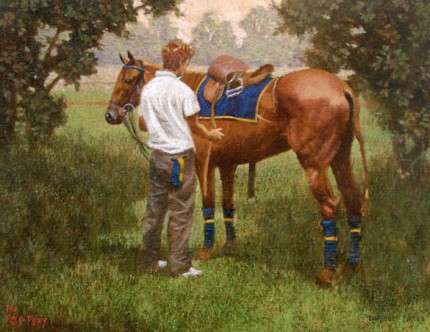 “The Pole Pony” Oil on paper, 12 x 16 inches, Signed