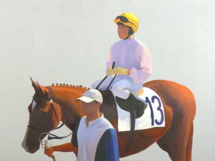 "Groomsman leading a horse and rider" 2006, Oil on panel, 12 x 16 inches