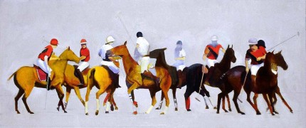 "Harvard Yale Polo" Oil on panel, 13 x 26 inches, Signed, 2005