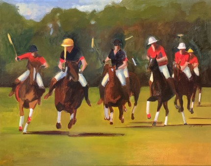 “Polo Grounds” Oil on canvas mounted on panel, 23 x 29.5 inches, Signed