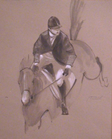 "Black Coat Jumping" 2002, oil on paper, 17 x 14 inches
