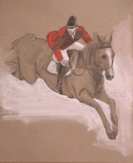 "Red Coat Jumping" 2002, oil on paper, 17 x 14 inches