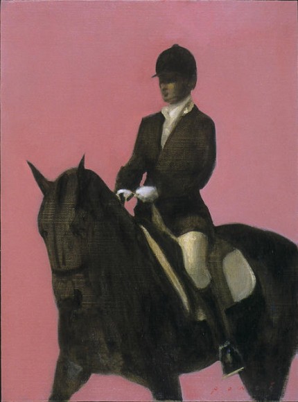 "Rider With Pink Background" 2003, oil on linen mounted on panel, 16 x 12 inches