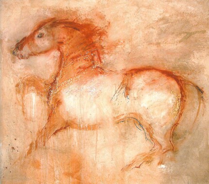"Sanguigno" Mixed media on canvas, 60 x 68 inches, Signed