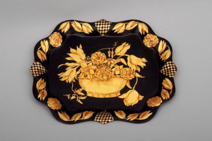 Vase of Flowers, Executed in gold leaf on black background, 15 x 19 inches