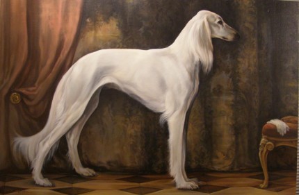"The Aristocrat - Saluki" Oil on panel, 24 x 36 inches, Signed
