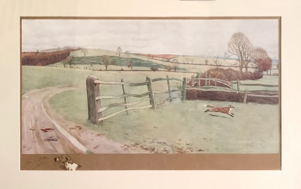 “Fox on the Run” Chromolithograph, 15 x 25.5 inches, 24 x 34.5 inches, Signed with remarque