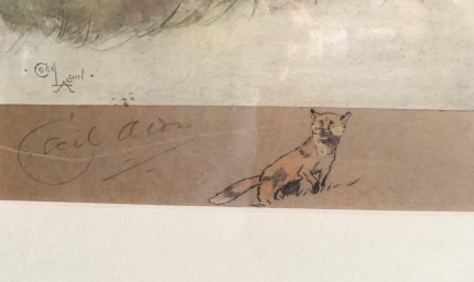 “Hounds Hunting” Chromolithograph, 15 x 25.5 inches, 24 x 34.5 inches, Signed with remarque