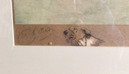 “Hounds & Fox” Chromolithograph, 15 x 25.5 inches, 24 x 34.5 inches, Signed with remarque