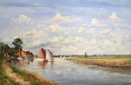 “Down the River” Oil on canvas 24 x 36 inches 33 x 44 inches Signed lower left
