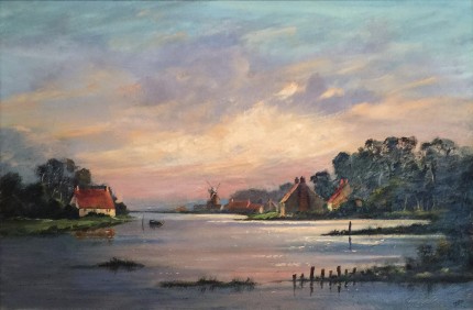 “Flemish Coastal Scene” Oil on canvas, 24 x 36 inches, 34 x 47 x 3 inches, Signed lower right