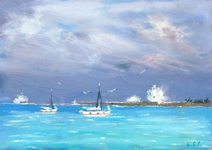 “Lighthouse” Oil on panel, 12 x 16 inches, Signed lower right