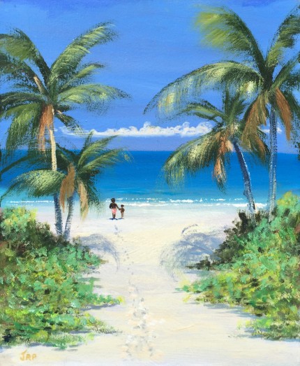 “Stroll to Paradise” Oil on panel, 16 x 12 inches, Signed lower left