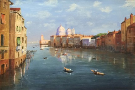 “The Grand Canal, Venice” Oil on canvas, 24 x 36 inches, Signed lower left