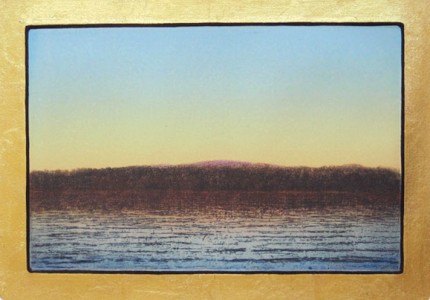 “Red Hill” 2004, Aquatint/Etching, Edition of 18, 10.75 x 15 inches, Hand Gilded 22 kt Gold Border, Signed & Inscribed