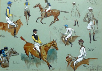 "The Officers 1906-7" c.1910, Original watercolour with gouache, 12 x 17 inches, 18 x 24 inches (framed), 3" mahogany frame with silver slip original, Inscribed and signed in watercolour, Excellent condition