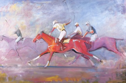 “Chasing Down the Field” Oil on canvas, 24 x 36 inches, Signed