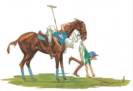 “Polo Caricatures III” Watercolour on paper, 11 x 14 inches, Signed