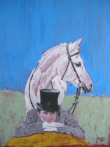“A Lady and Her Horse” Casein on paper, 12 x 9 inches, Signed 